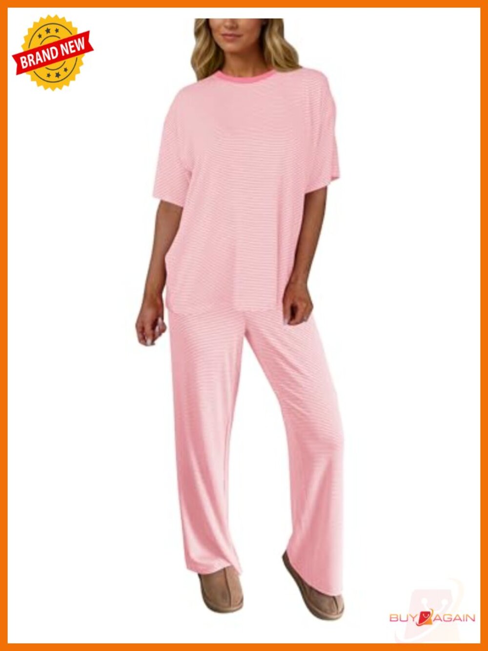 Women's Striped Cotton Lounge Set, Summer Pajamas, 2 Piece Tee & Wide Leg Pants